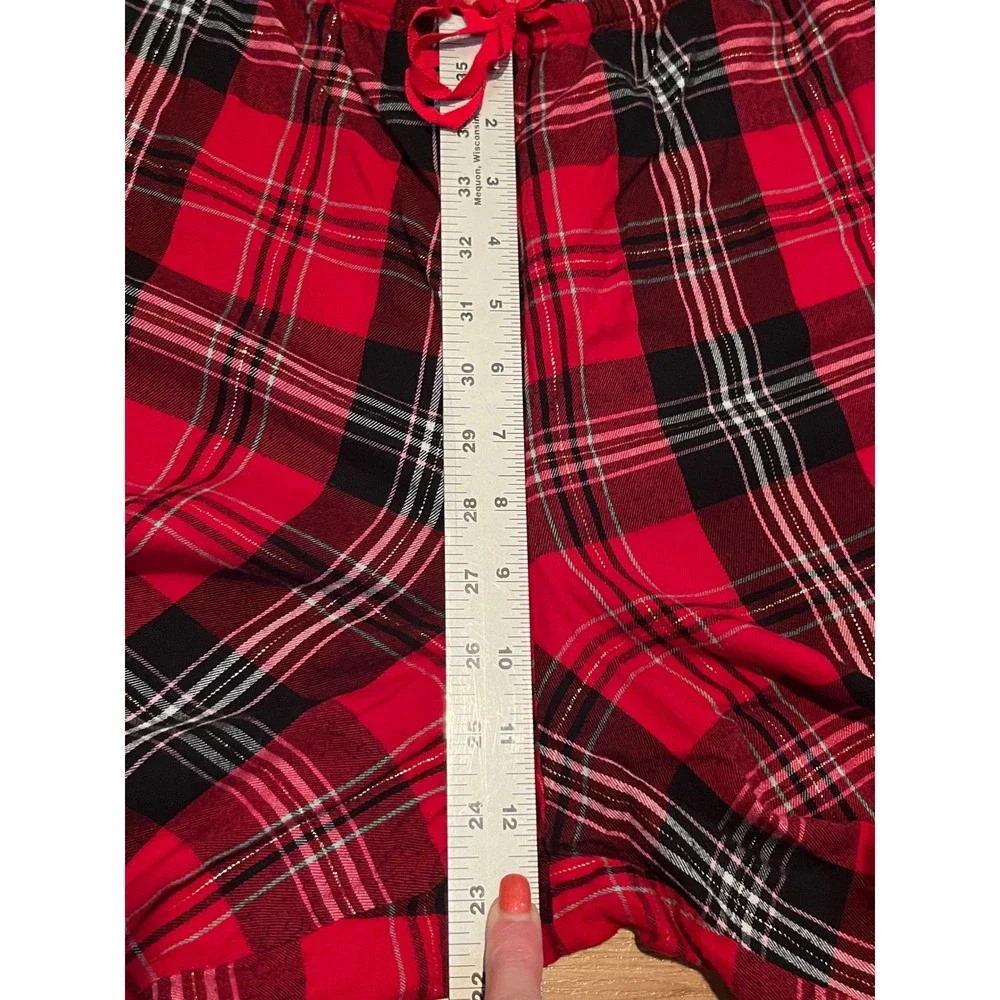 Victoria's Secret Pajamas Women XL Short Red Plaid 2 Piece Set Metallic Sparkle